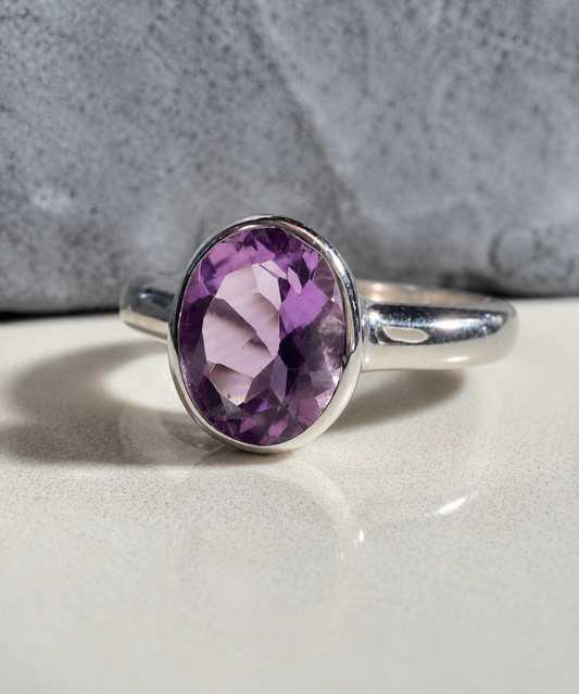 Oval Amethyst Bezel Solitaire Ring