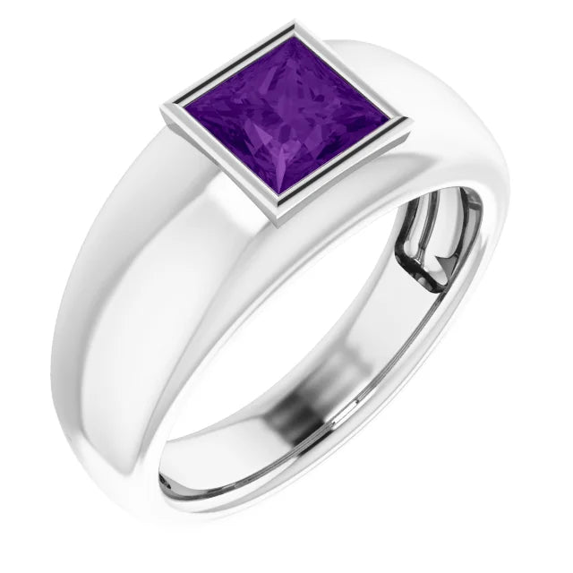Mens Silver Natural Semi-Precious Gemstone Ring