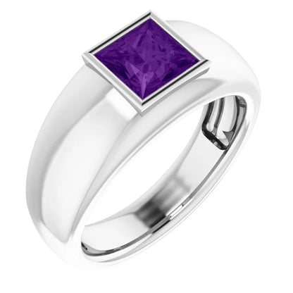 Mens Silver Natural Semi-Precious Gemstone Ring