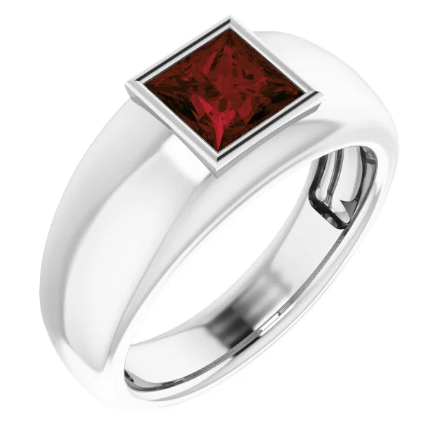 Mens Silver Natural Semi-Precious Gemstone Ring