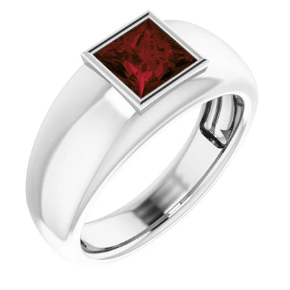Mens Silver Natural Semi-Precious Gemstone Ring