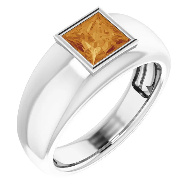 Mens Silver Natural Semi-Precious Gemstone Ring
