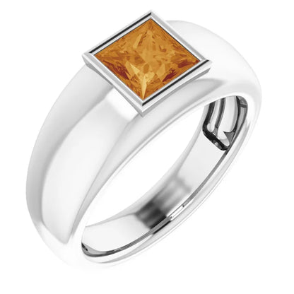 Mens Silver Natural Semi-Precious Gemstone Ring