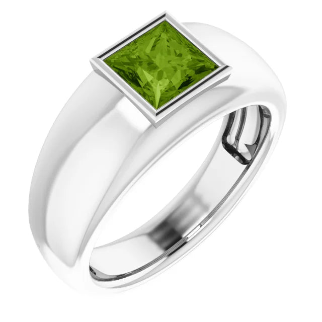 Mens Silver Natural Semi-Precious Gemstone Ring
