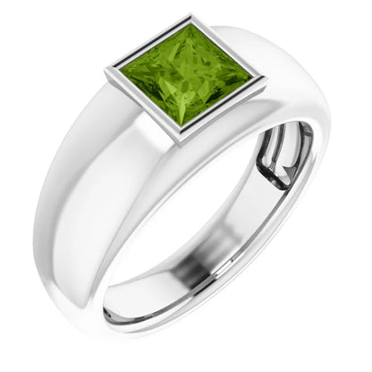 Mens Silver Natural Semi-Precious Gemstone Ring