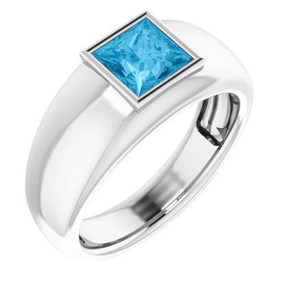 Mens Silver Natural Semi-Precious Gemstone Ring