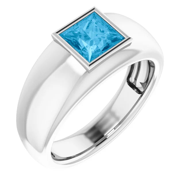 Mens Silver Natural Semi-Precious Gemstone Ring
