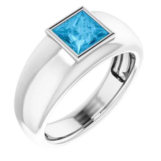 Mens Silver Natural Semi-Precious Gemstone Ring