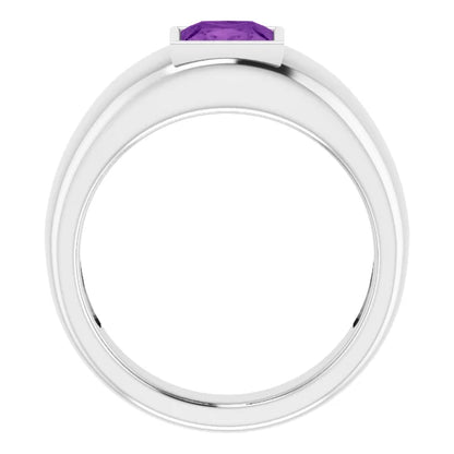 Mens Silver Natural Semi-Precious Gemstone Ring