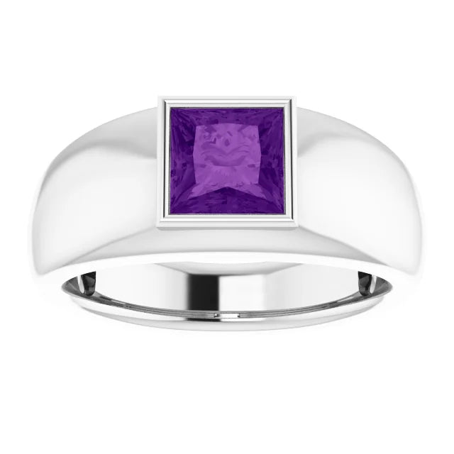 Mens Silver Natural Semi-Precious Gemstone Ring