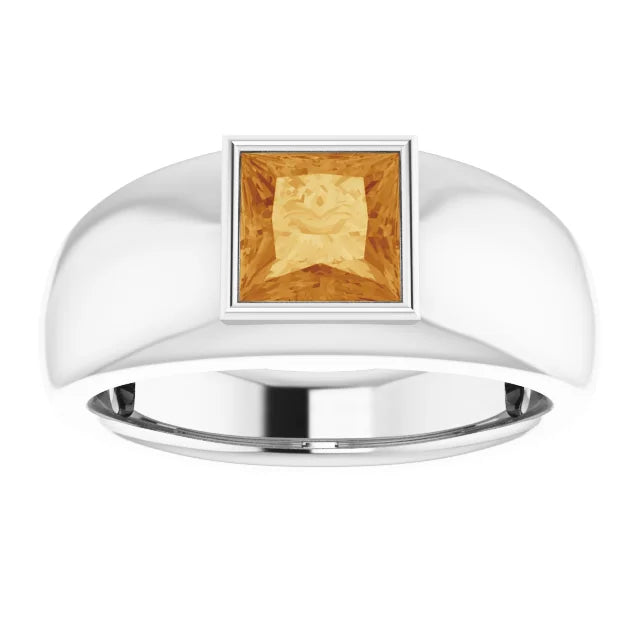Mens Silver Natural Semi-Precious Gemstone Ring