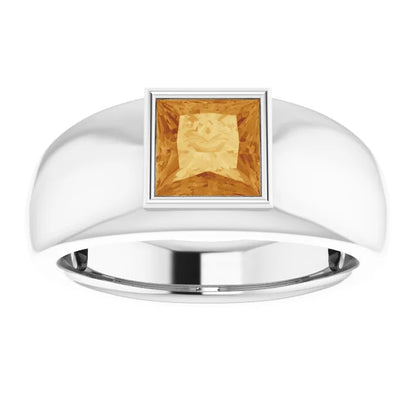 Mens Silver Natural Semi-Precious Gemstone Ring
