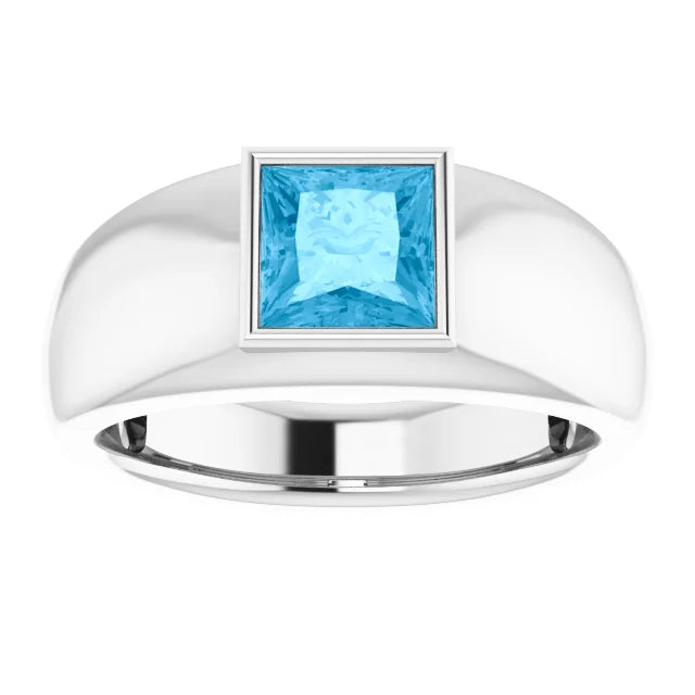 Mens Silver Natural Semi-Precious Gemstone Ring
