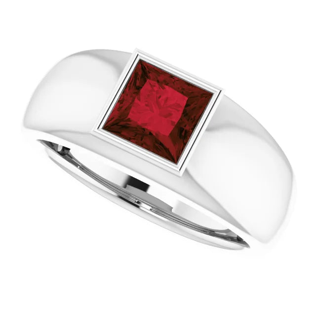 Mens Silver Natural Semi-Precious Gemstone Ring