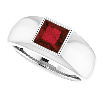 Mens Silver Natural Semi-Precious Gemstone Ring