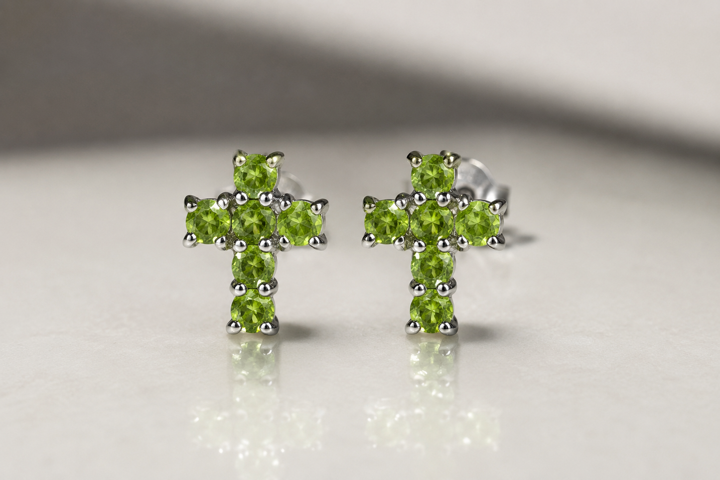Natural Peridot Cross Stud Earrings