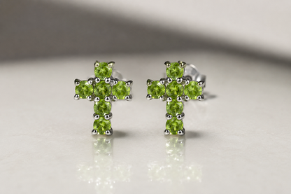 Natural Peridot Cross Stud Earrings