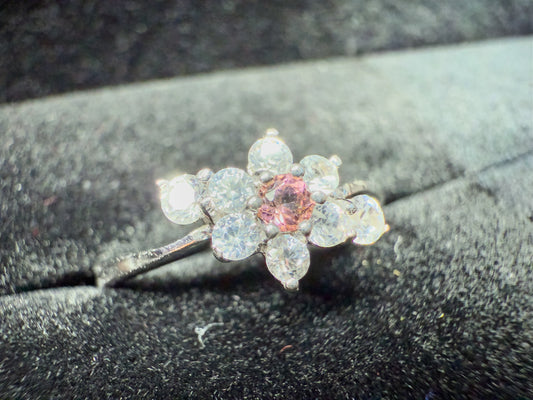 Pink Tourmaline + White Natural Zircon Ring