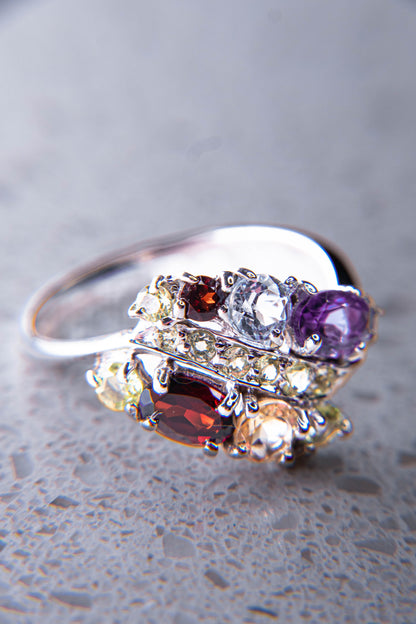 Multistone: Peridot, Amethyst, Garnet, Blue Topaz, Citrine Champagne Ring