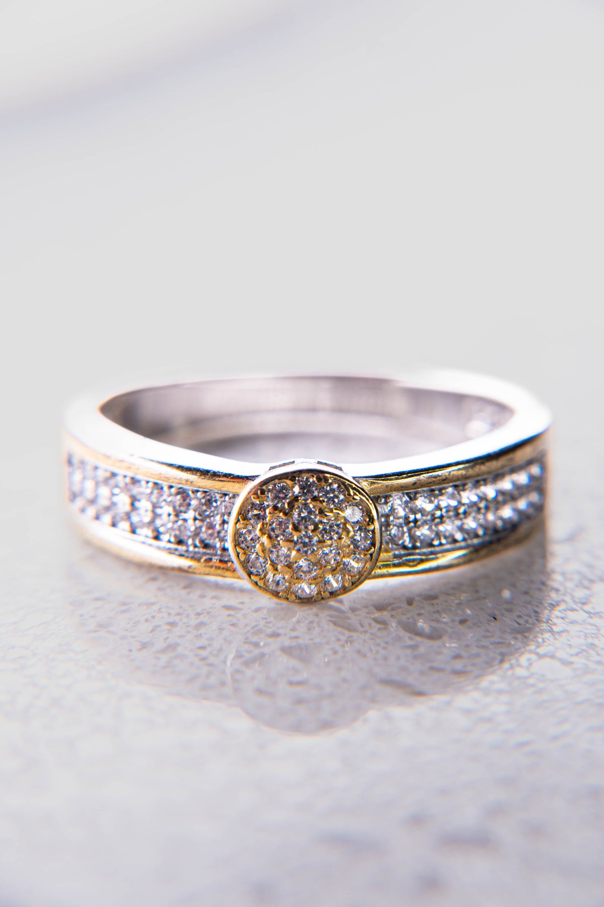 Moissanite Silver and Gold Plated Ring