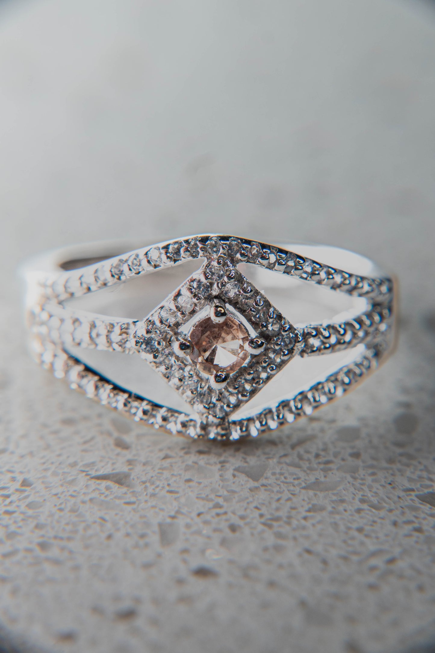 Natural Vibrant Champagne Garnet Ring with Natural White Zircon