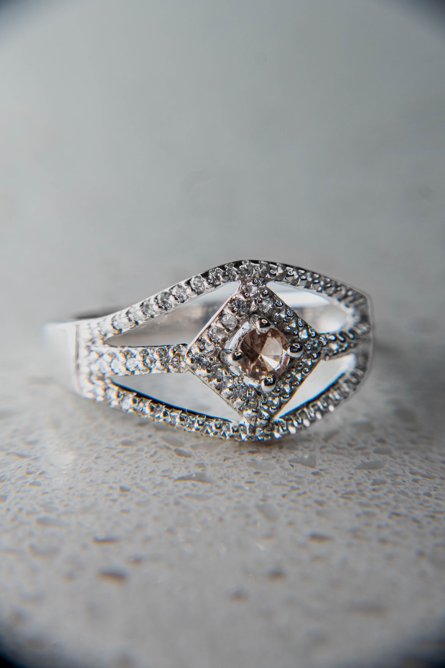 Natural Vibrant Champagne Garnet Ring with Natural White Zircon