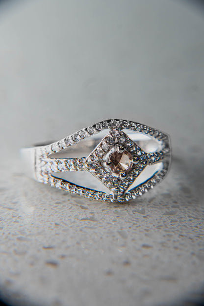 Natural Vibrant Champagne Garnet Ring with Natural White Zircon