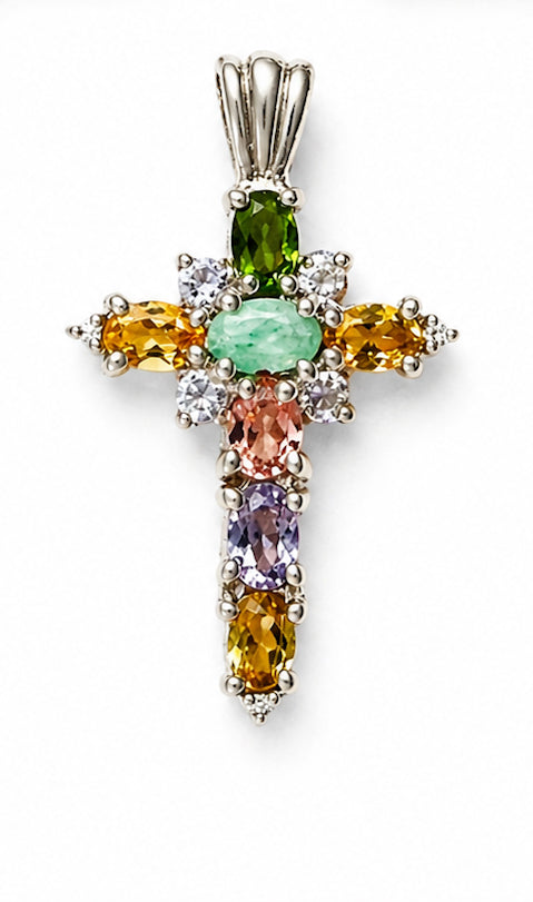 Multistone Cross Pendant