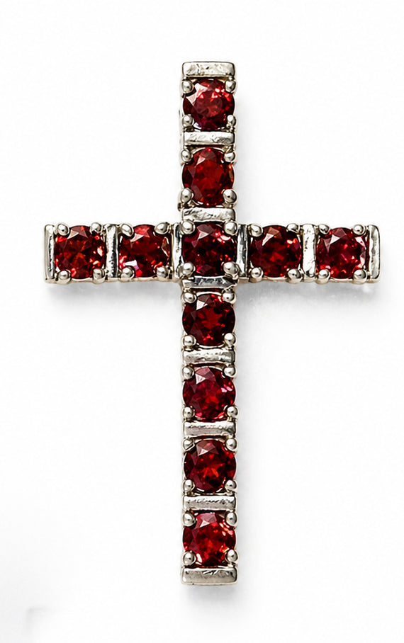 Red Garnet Cross Pendant in .925 Silver