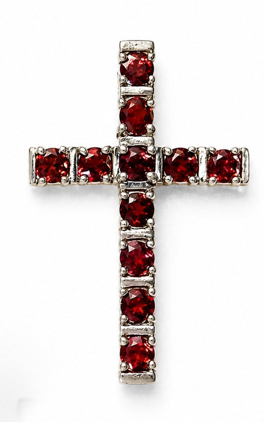 Red Garnet Cross Pendant in .925 Silver