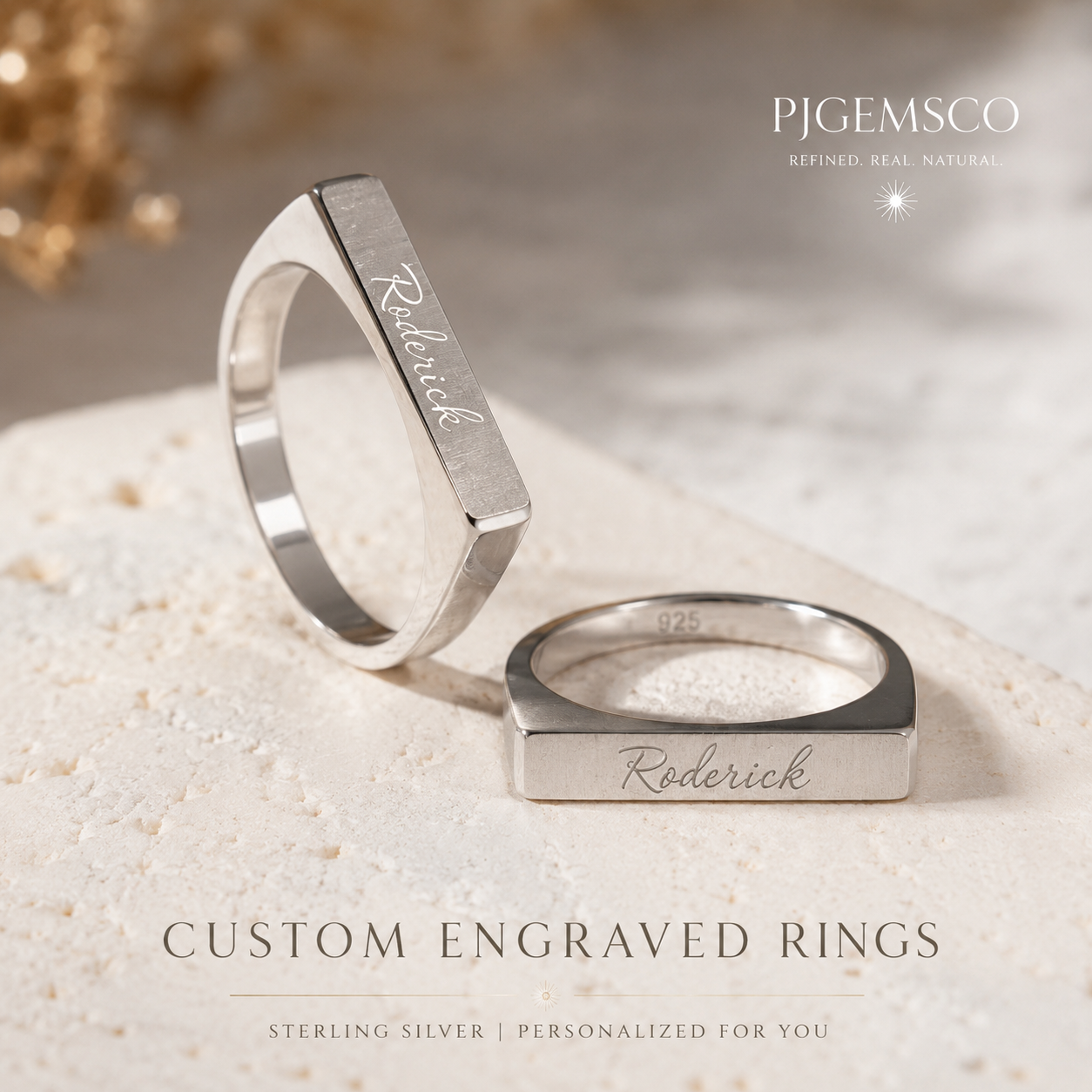 Custom PJGemsCo Engraved Stackable Silver Ring