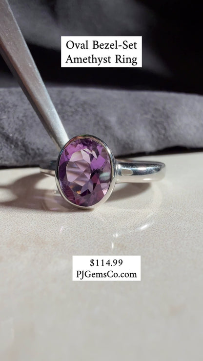 Oval Amethyst Bezel Solitaire Ring