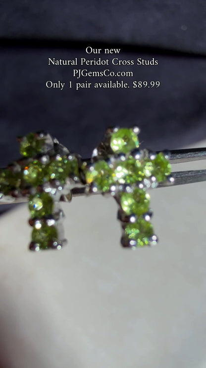 Natural Peridot Cross Stud Earrings